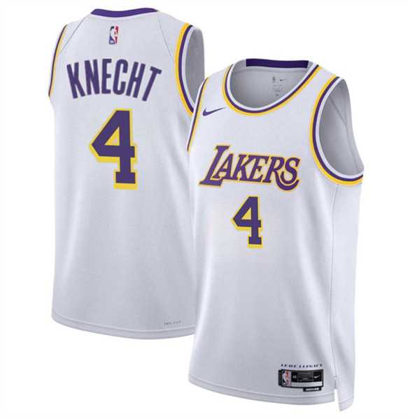 Mens Los Angeles Lakers #4 Dalton Knecht White 2024 Draft Association Edition Stitched Basketball Jersey Dzhi